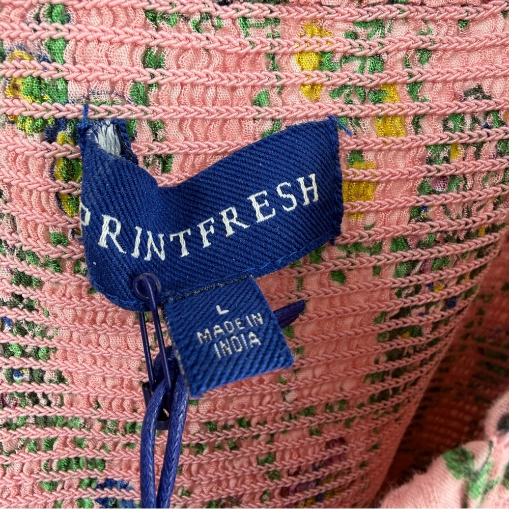 NWT Printfresh Florence Dress Gilded Greenhouse Print L Organic Cotton Midi Pink - Picture 3 of 10